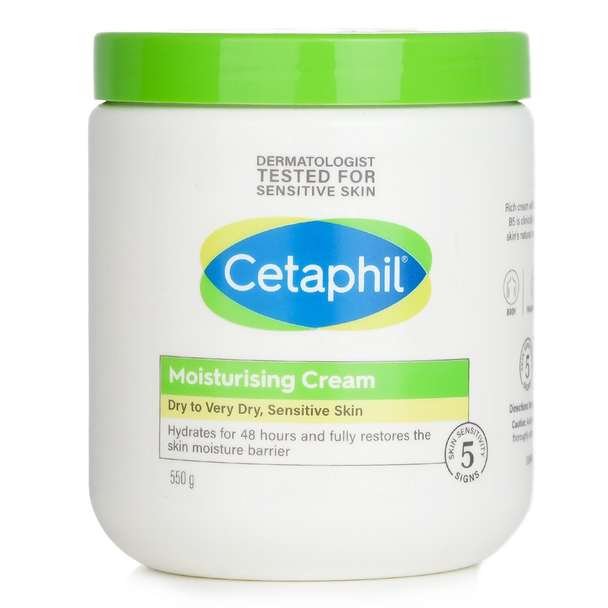 Cetaphil Moisturising Cream 48H - For Dry to Very Dry Sensitive Skin (Unboxed) 550g