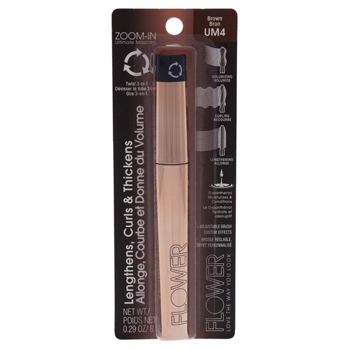 Flower Beauty Zoom In Ultimate Mascara - UM4 Brown Brun by Flower Beauty for Women - 029 oz Mascara