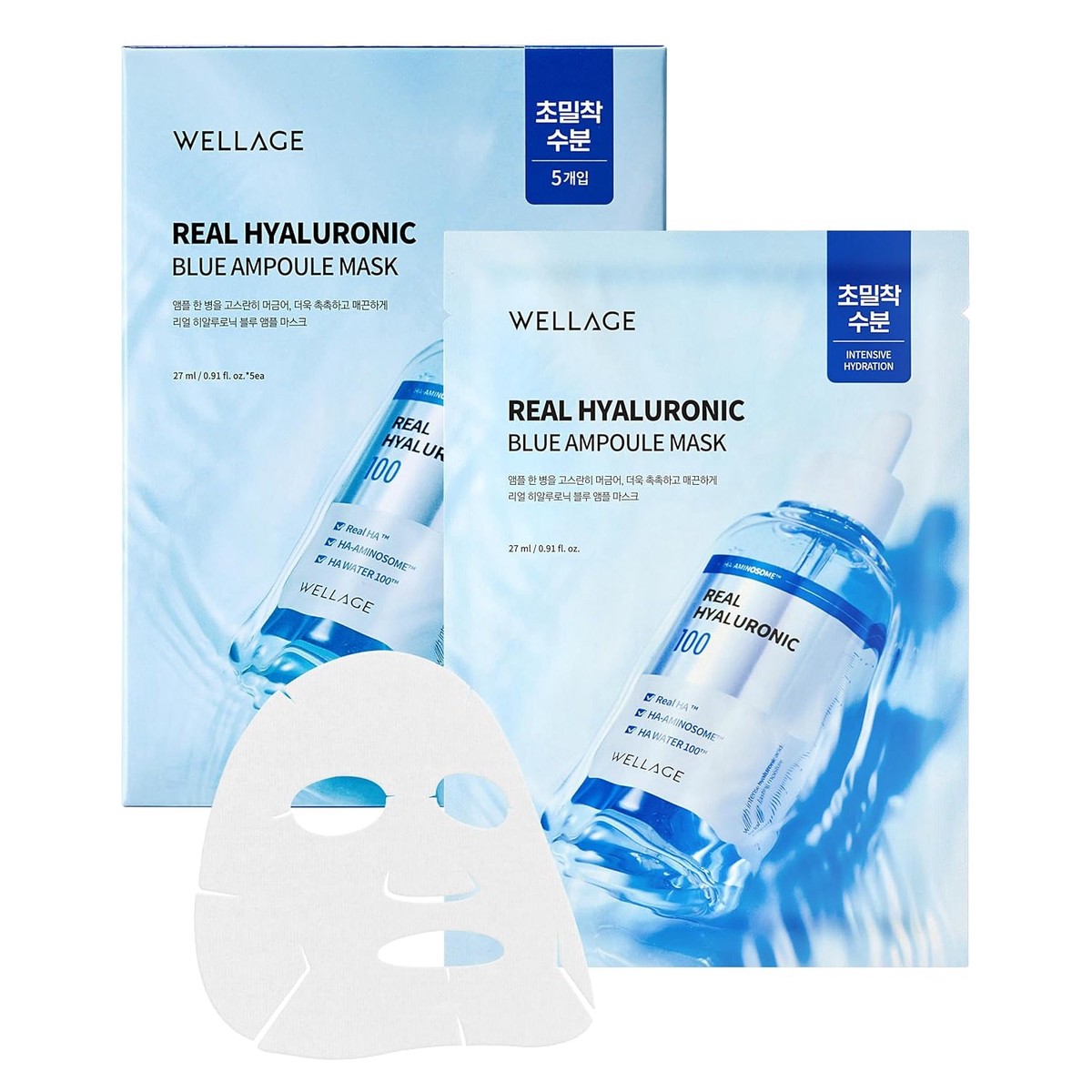 WELLAGE Real Hyaluronic Blue Ampoule Mask 027ml 5ea