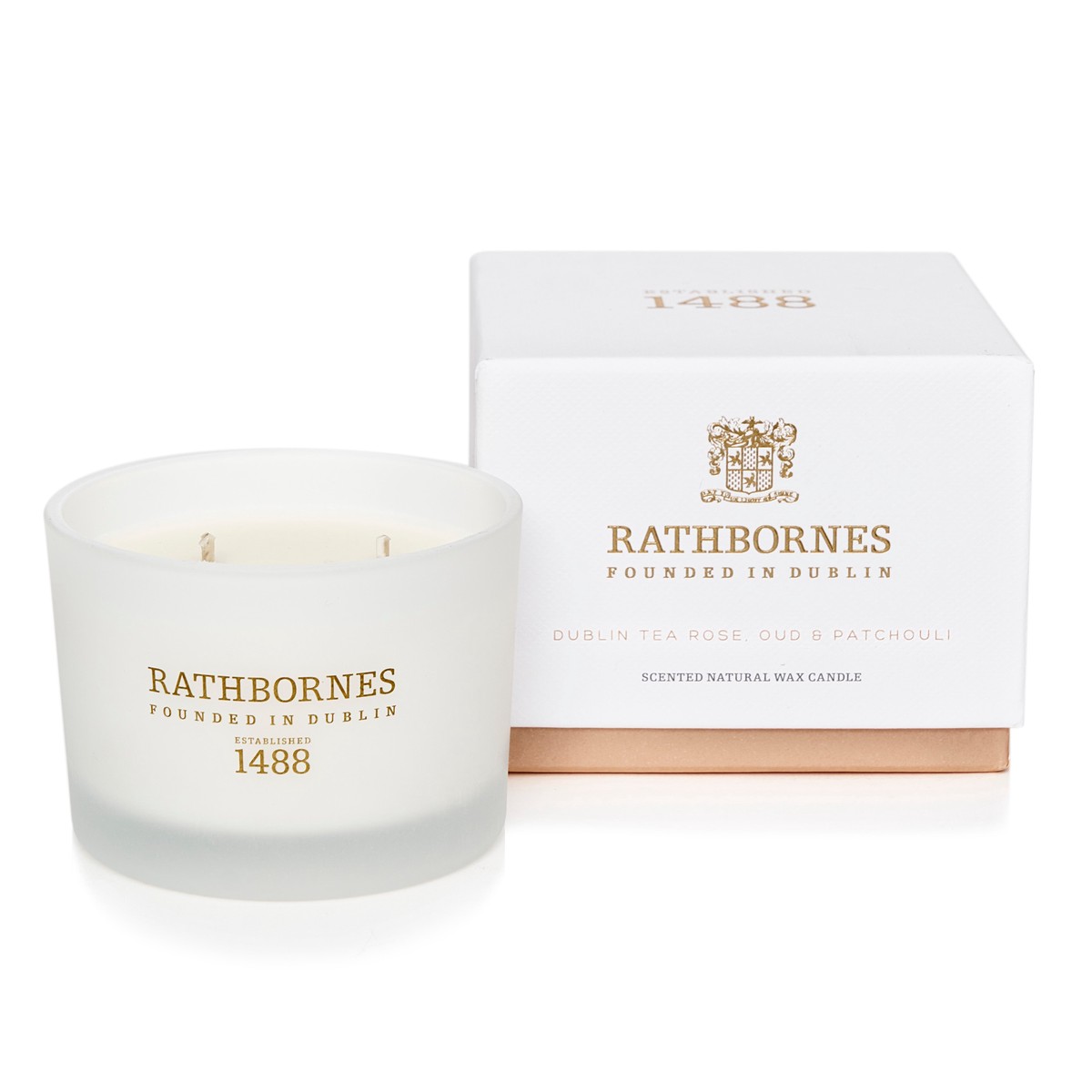 Rathbornes 1488 Classic 2 wick Dublin Tea Rose Oud and Patchouli Scented Candle
