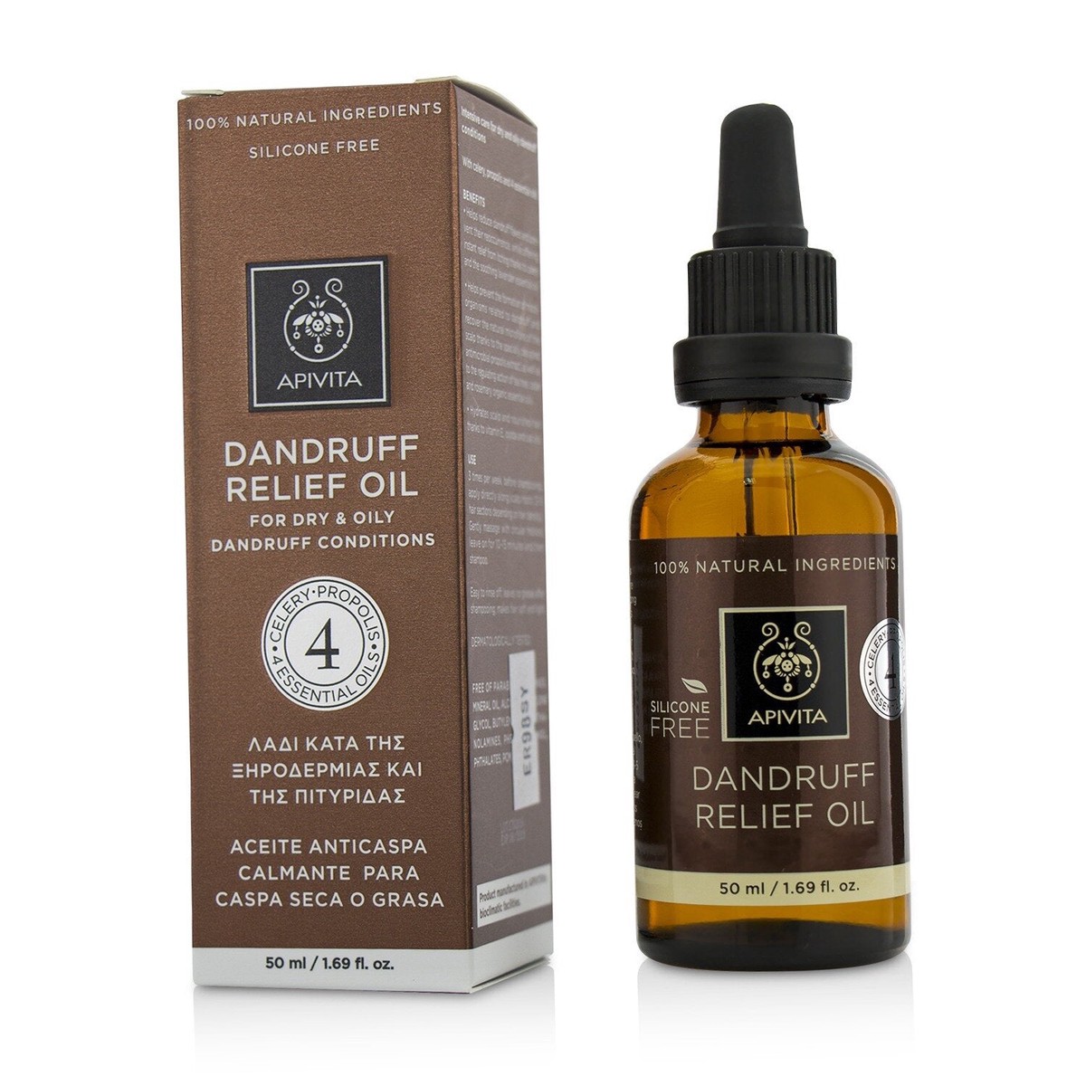 Apivita Dandruff Relief Oil with Celery Propolis 4 Essential Oils (For Dry Oily Dandruff Conditions) 50ml169oz