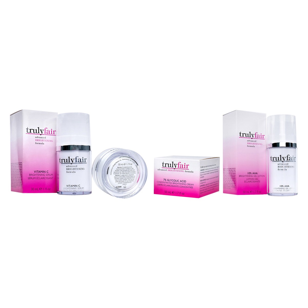 Truly Fair Truly Fair Kit by Truly Fair for Unisex - 3 Pc Kit 17oz Percent Glycolic Acid Concentrated Brightening Cream 1oz Vitamin C Brightening Serum 17oz 10 Percent Aha Brightening Gel Lotion