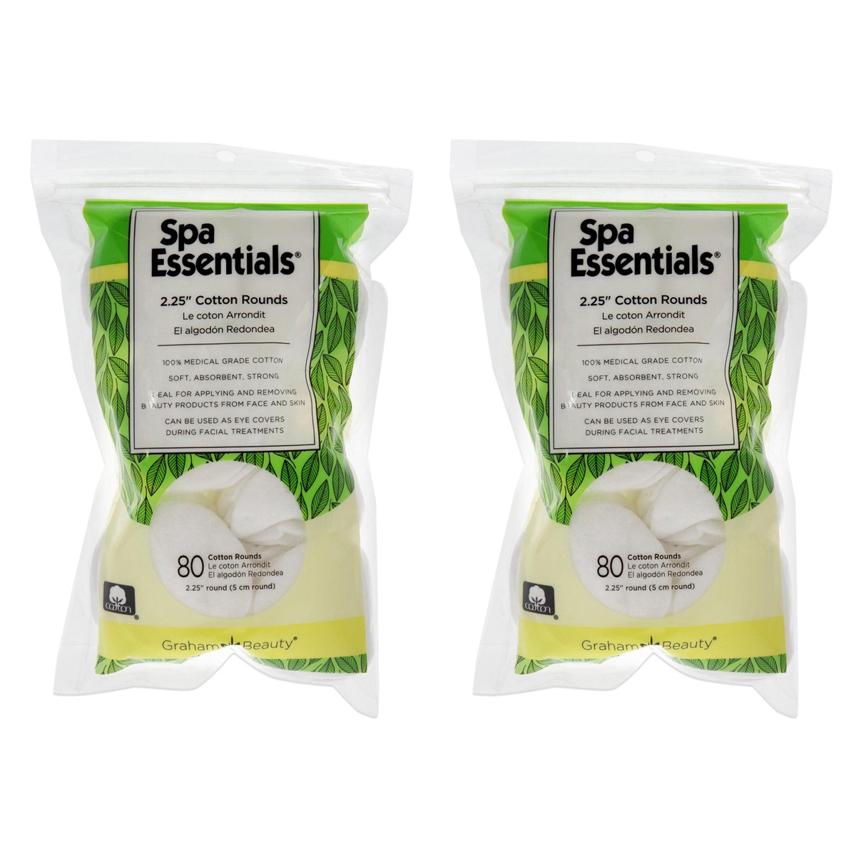 Spa Essentials Cotton Rounds - 225 by Spa Essentials for Women - 80 Count Cotton Pads - Pack of 2