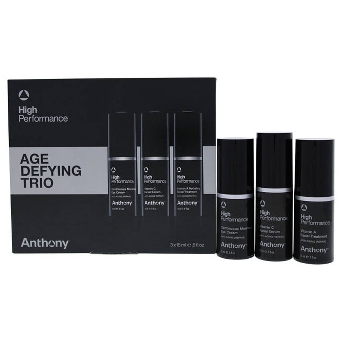 Anthony High Performance Trio Kit by Anthony for Unisex - 3 Pc 05oz Eye Cream 05oz Facial Serum 05oz Facial Treatment