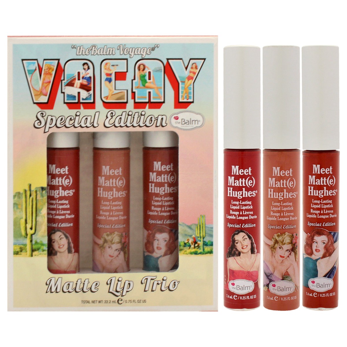 TheBalm Voyage Vacay Matte Lip Trio Special Edition by the Balm for Women - 3 Pc 075oz Lipstick - Persistent 075oz Lipstick - Charismatic 075oz Lipstick - Adventurous