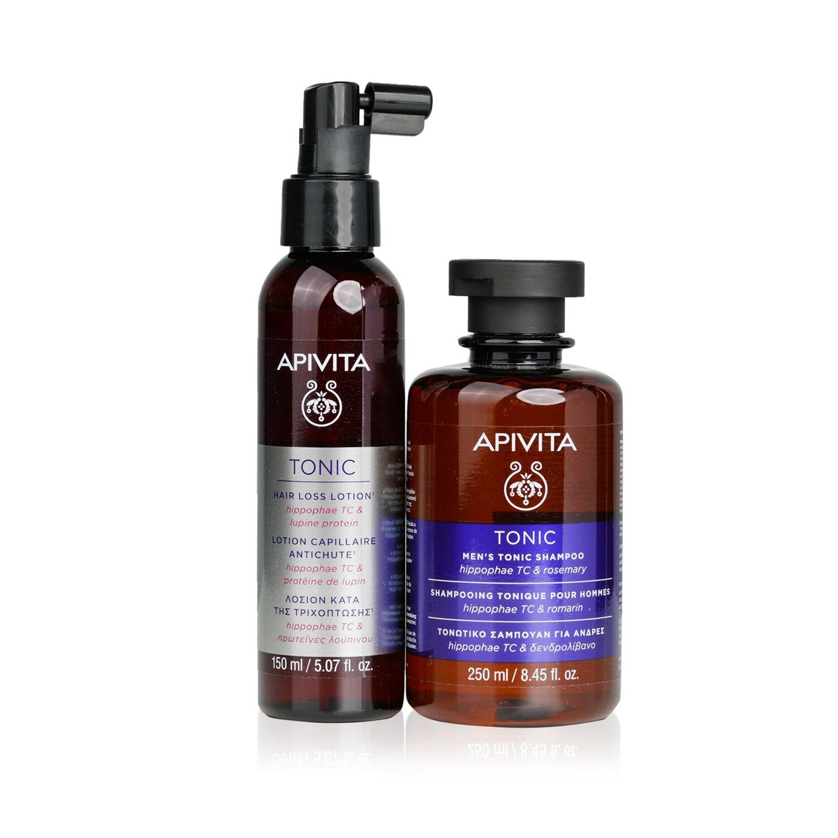 Apivita Mens Tonic Hair Set Tonic Hair Loss Lotion 150ml Tonic Mens Tonic Shampoo 250ml (Box Slightly Damaged) 2pcs