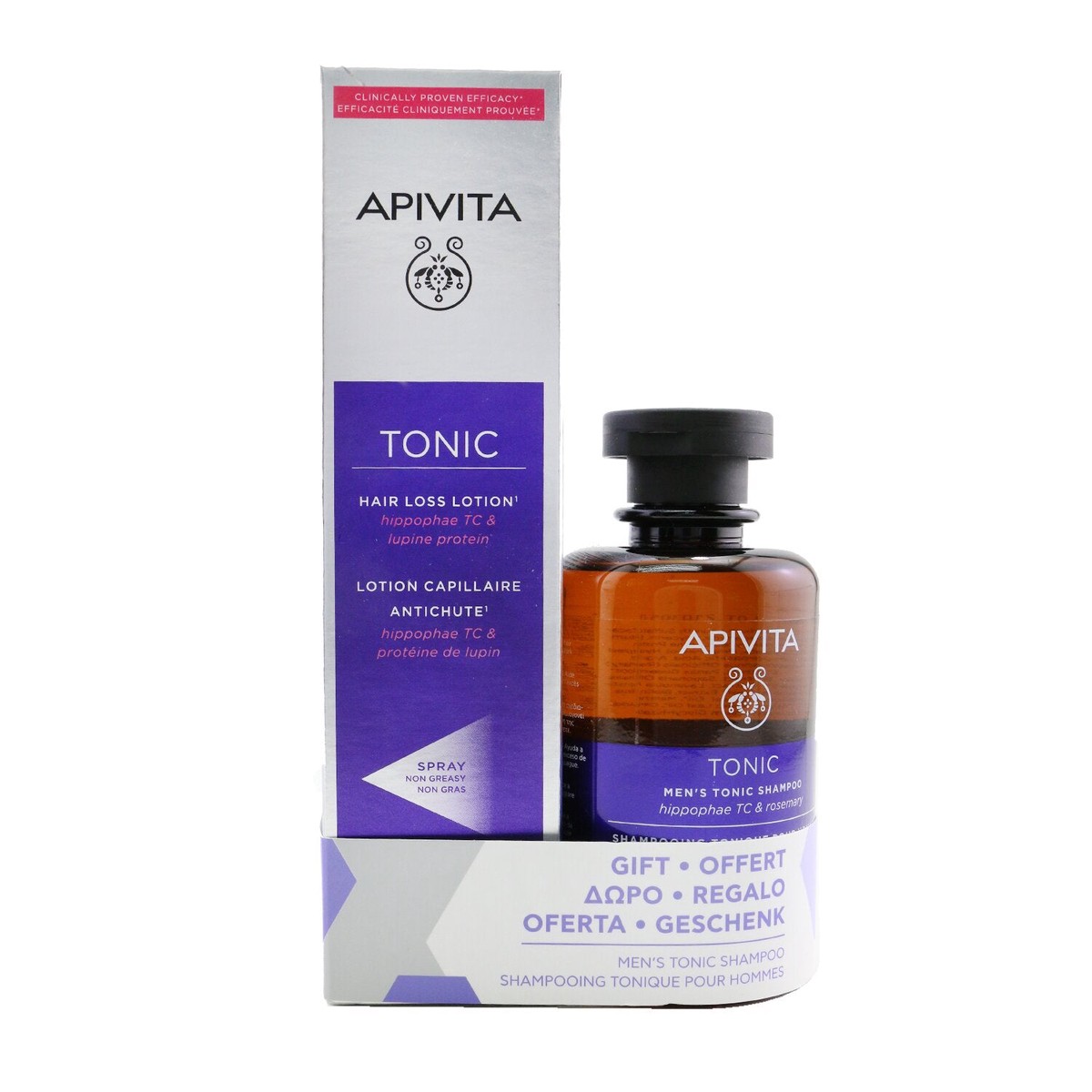 Apivita Hair Loss Lotion with Hippophae TC Lupine Protein 150ml (Free Mens Tonic Shampoo with Hippophae TC Rosemary - For Thinning Hair 250ml) 2pcs
