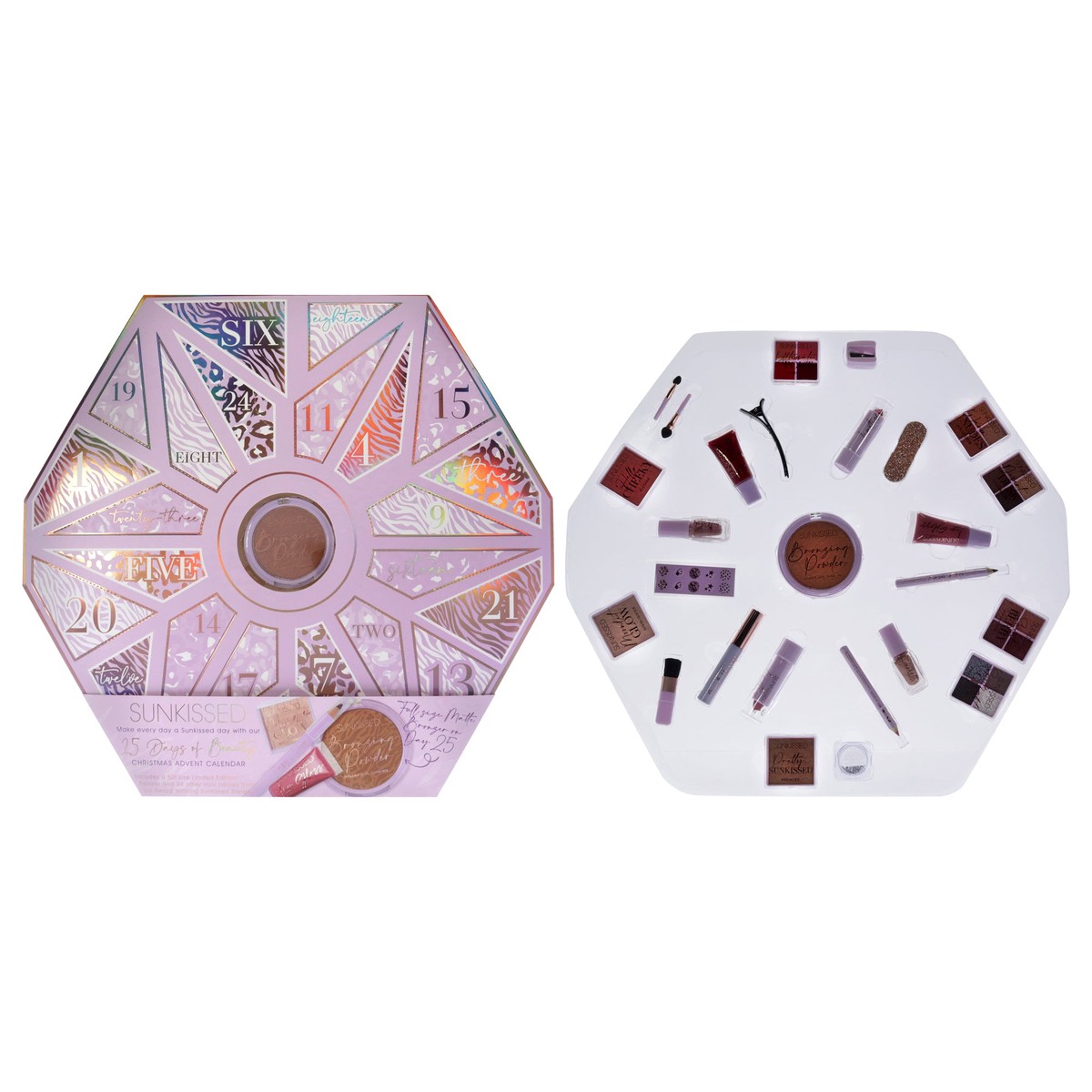 Sunkissed 25 Days of Beauty Advent Calendar Set by Sunkissed for Women - 25 Pc 4 X 015oz Eyeshadow - Desert Dusk Eyeshadow - Spotlight Glam Eyeshadow - Sweet Berry Eyeshadow - Warm Nudes 014oz