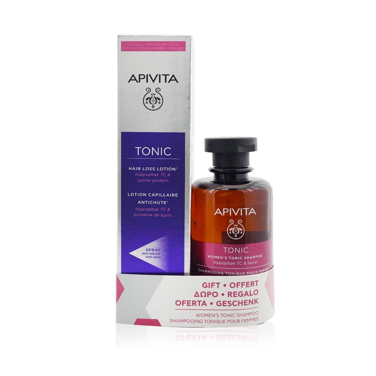 Apivita Hair Loss Lotion with Hippophae TC Lupine Protein 150ml (Free Womens Tonic Shampoo with Hippophae TC Laurel - Helps Improve Hair Thickness 250ml) 2pcs